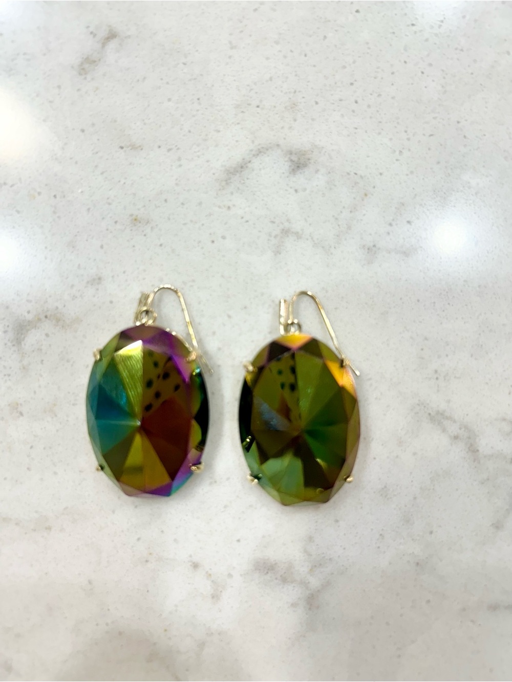 Kendra Scott Iridescent Oval Drop Earrings in Green and Purple